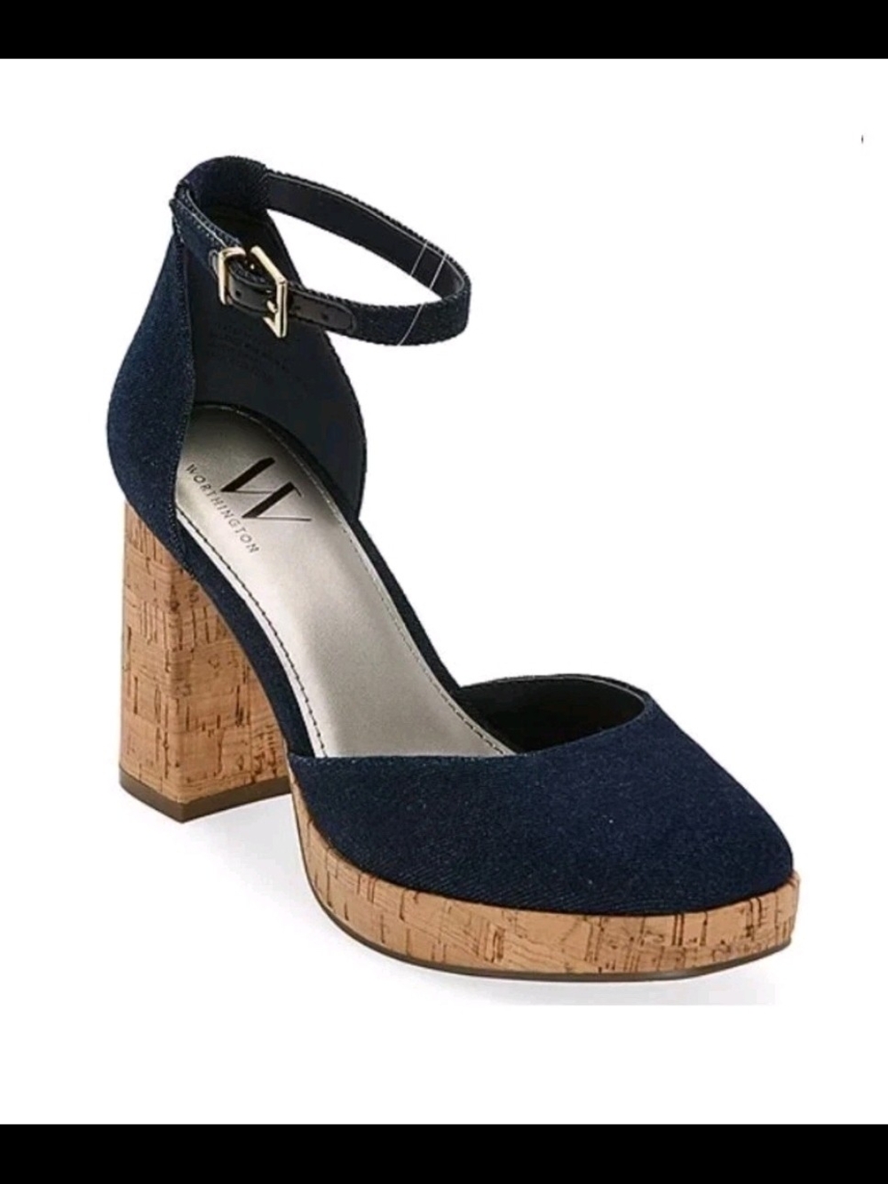 Worthington Denim Panama Cork Block Heel Boho Pumps Shoes Strappy Size 10M
